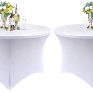 white round spandex table cover rental for events
