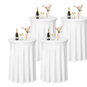 white spandex cocktail table cover rental for events
