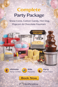 complete party package rental niagara popcorn cotton candy snow cone hot dog chocolate fountain
