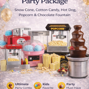 complete party package rental niagara popcorn cotton candy snow cone hot dog chocolate fountain