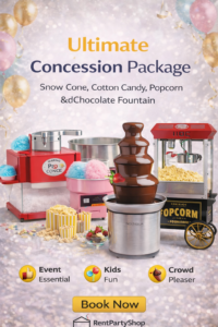 ultimate concession package rental niagara popcorn cotton candy snow cone chocolate fountain hot dog