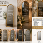 custom gold wedding mirror sign with personalized lettering for weddings and events