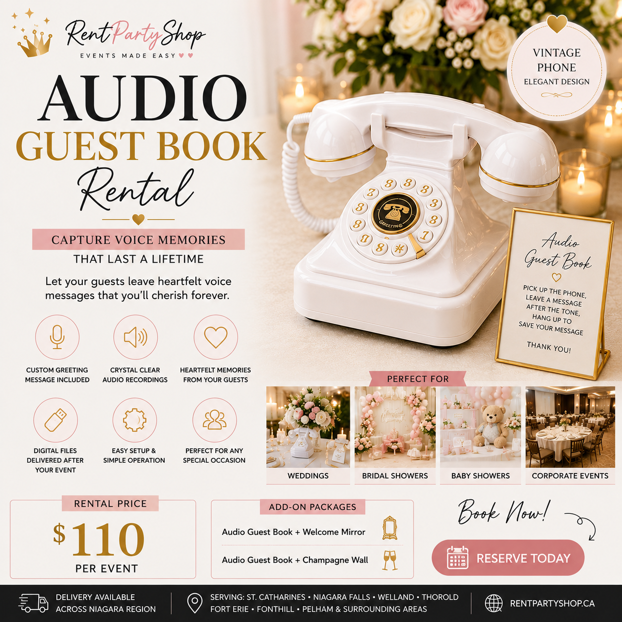 Audio Guest Book Rental Niagara vintage wedding phone guest book for recording voice messages