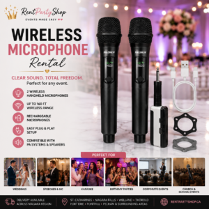 Wireless microphone rental with two handheld microphones for weddings and events in Niagara Region