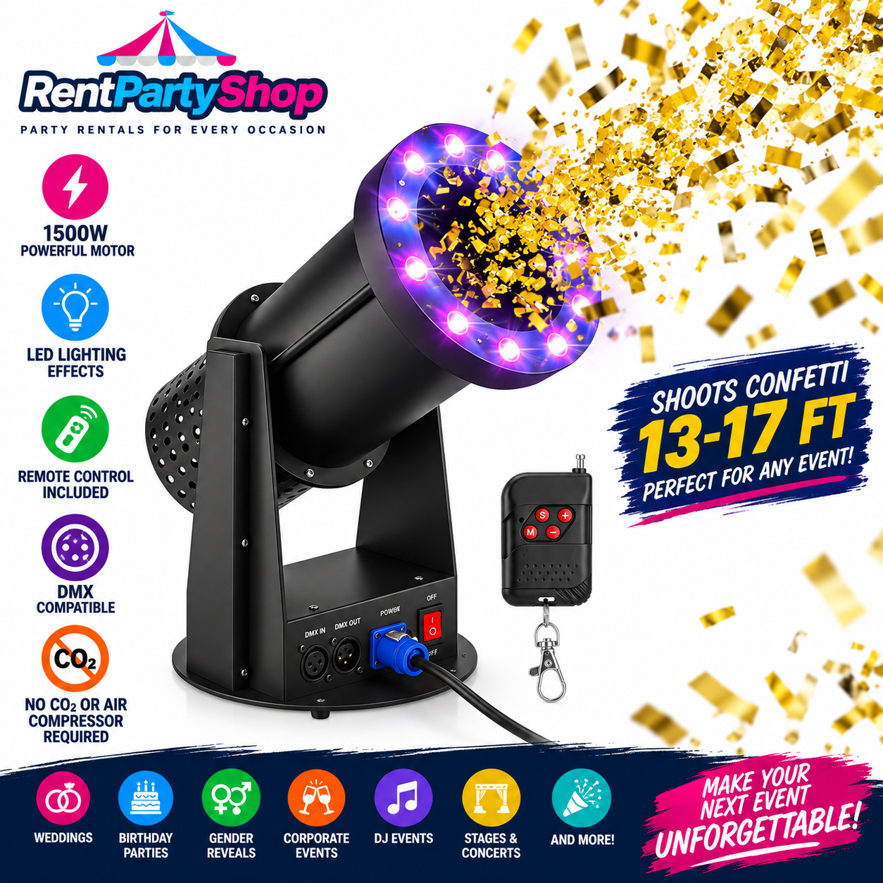 1500W LED confetti machine rental in Niagara