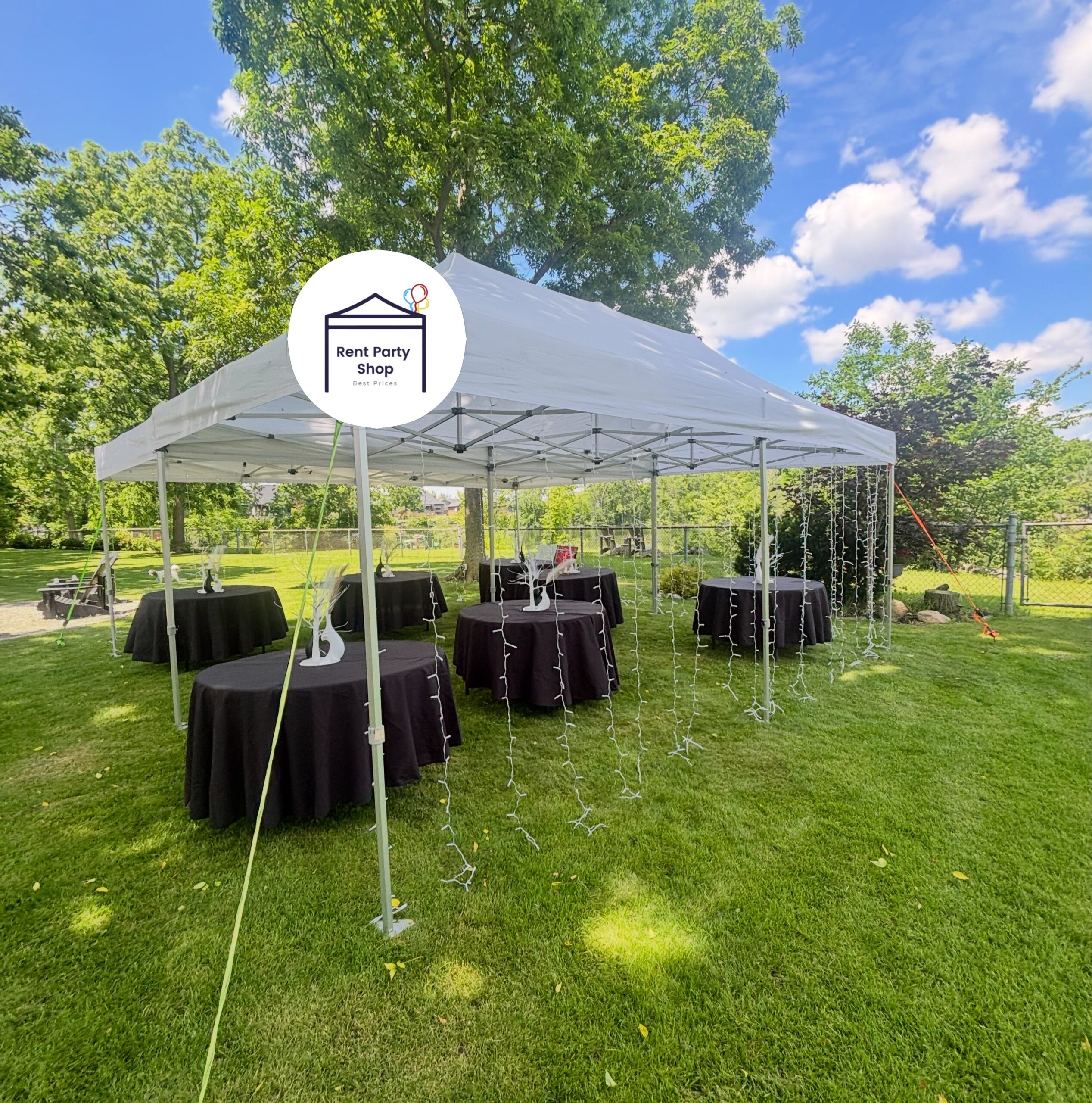 20x20 pop-up tent with lights at an outdoor event in the Niagara Region