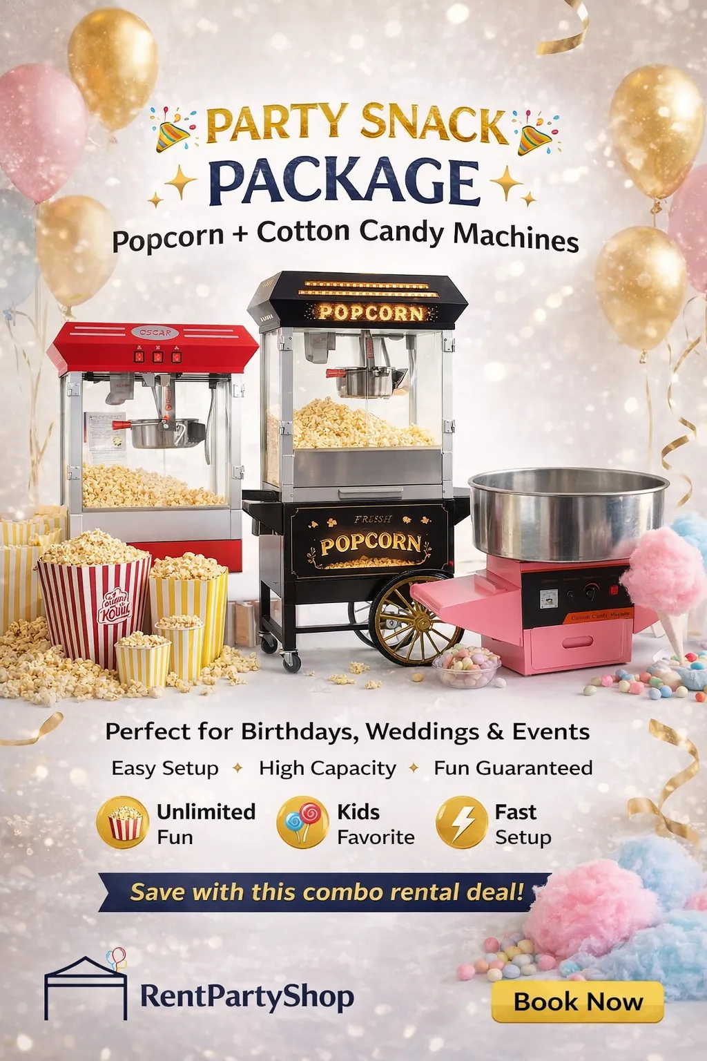 Popcorn and cotton candy machine rental in Niagara - Rent Party Shop