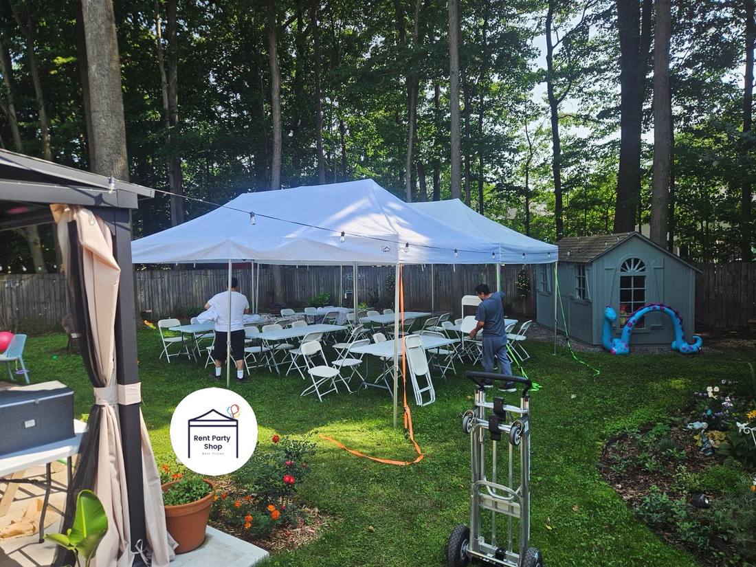 Pop-up tent, table and chair rental for a backyard party in Niagara - Rent Party Shop